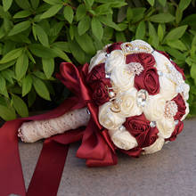 Buquê de casamento artificial, 7 cores, flores feitas à mão, strass, damas de honra, cristal, buquê de casamento 2024 - compre barato