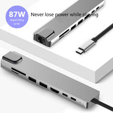 8 en 1 USB-C Hub de aleación de aluminio HD 2 USB 3,0 adaptador Hub carga PD SD y TF lector de tarjetas RJ45 portátil Accesorios 2024 - compra barato