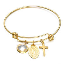 Pulseira de aço inoxidável da virgem maria, cruz, braceletes para mulheres, joia católica, envio direto 2024 - compre barato