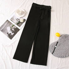 Calça feminina casual de cintura alta com cinto, calça de outono larga coreana 2024 - compre barato