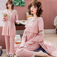 New spring and autumn month clothes three-piece cotton pregnant pajamas comfortable postpartum breastfeeding nursing suit 2024 - buy cheap