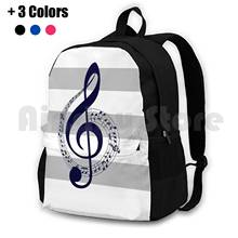 Notas musicales azul marino sobre rayas plateadas, grises y blancas, mochila para senderismo al aire libre, montar, escalar, bolsa deportiva, notas musicales agudos 2024 - compra barato