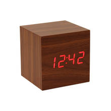 Square Desktop Table Digital Thermometer Clock Cube LED Wood Alarm Clock Sound Control 2024 - buy cheap