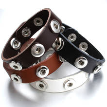 New Snap Jewelry Punk Mens 12mm Leather Snap Bracelet Three Buttons Snap Button Bracelet Bangle Wide Wrap Bracelets 2024 - buy cheap