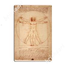 Carteles de estaño de Leonardo Da Vinci, carteles de Metal de hombre de Vitruvio, Mural de pared divertido, decoración de pared, 1492 2024 - compra barato