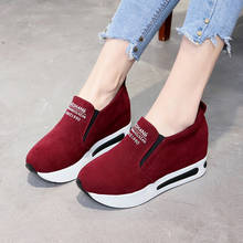 New High Heel Lady Black Red Casual Shoes Women Sneakers Flock Flat Platform Shoes Breathable Height Increasing Shoes Plus Size 2024 - buy cheap