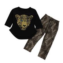Girls Clothing Set Toddler Leopard Pattern Girl's Clothes Autumn Baby Kids Clothing Full Sleeve T Shirt+Pants Fashion 2pcs Suit 2024 - buy cheap
