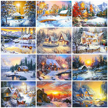 AZQSD-pintura de diamante 5D DIY, mosaico de paisaje de invierno, bordado de diamantes de imitación cuadrados, decoración del hogar, puesta de sol, venta 2024 - compra barato