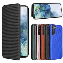 Capa carteira de fibra de carbono magnética, capa tipo carteira de couro com flip para samsung s21 ultra s21 plus s21 a52 a72 a42 5g com suporte walle 2024 - compre barato