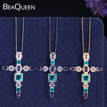 BeaQueen Green Purple Pink Colorful Big Cross Pendant Black Gold Silver Color Chain Necklaces Cubic Zircon Crystal Jewelry N003 2024 - buy cheap