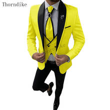 Thorndike Yellow With Black Lapel Suits for Men Custom Made Slim Groom Custom 3 Piece Wedding Mens Suit (Jacket+Pants+Vest) 2024 - buy cheap