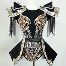 Nightclub Dancer stage costume Singer party girl armor Crystals stones bodysuit 2024 - buy cheap