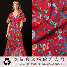 Summer mulberry silk dress shirt cheongsam fabric red high-end silk silk stretch satin fabric 2024 - buy cheap
