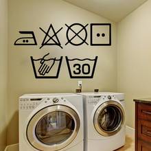 Wjwy lavanderia símbolos adesivo de parede máquina de lavar roupa decoração da casa cozinha sala de lavagem decalque da parede arte murais decoração 2024 - compre barato