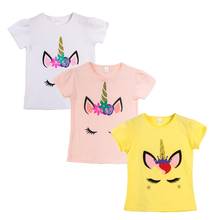 Camiseta de unicornio Unisex para niños, camisetas blancas de manga corta para bebés, Tops de algodón para niñas, ropa 2020 2024 - compra barato