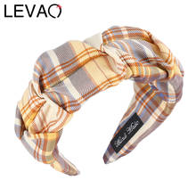 LEVAO Algodão Xadrez Plissado Headband Mulheres Acessórios de Cabelo Presente Headwear Hairband Meninas Cabelo Hoop Moda Estilo Britânico Do Vintage 2024 - compre barato