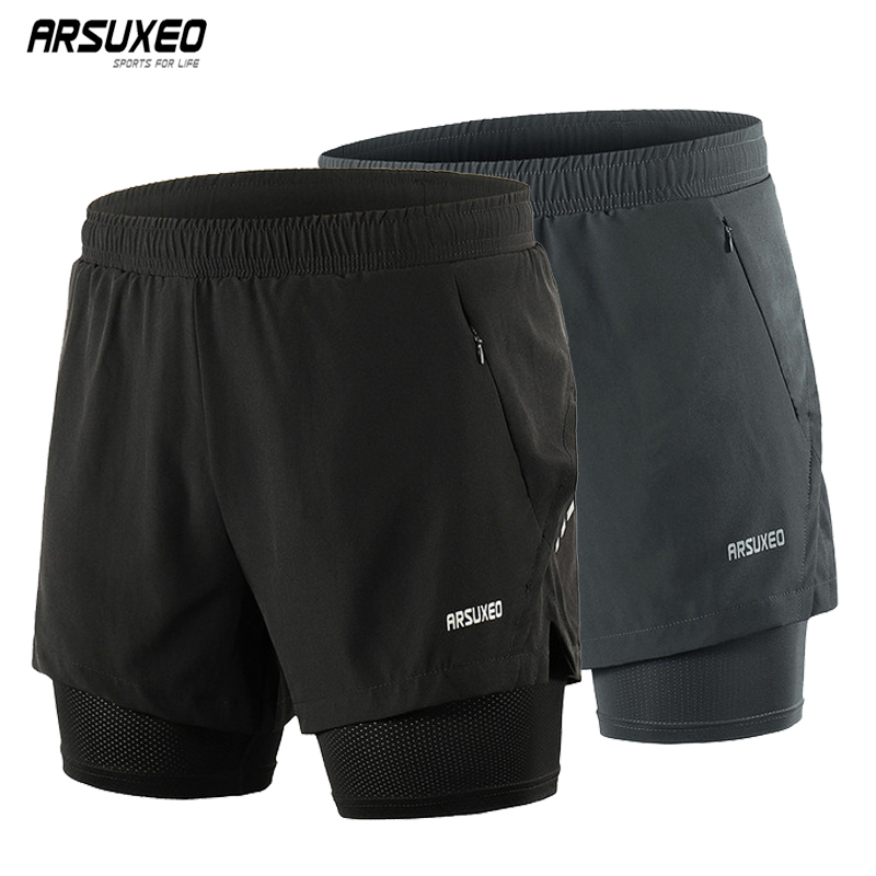 ARSUXEO Pantalones cortos 2 en 1 para hombre de 5 pulgadas con forro y bolsillo para el teléfono de secado rápido atlético pantalones cortos de entrenamiento