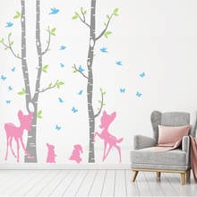 Fawn Bunny Tree Wall Stickers Vinyl Wall Decals Girls Women Flower Mural Vinyl Wallpaper Living Room Bedroom Home Decor LL988 2024 - buy cheap