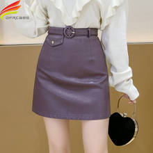 Falda de cuero de cintura alta para mujer, minifalda informal de moda de estilo coreano con cinturón, gran oferta, otoño e invierno, novedad de 2020 2024 - compra barato