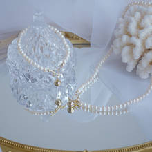 Collar de cuentas chapado en oro de 14k para mujer, elegante cadena de clavícula de perlas de agua dulce, conjunto de joyería 2024 - compra barato