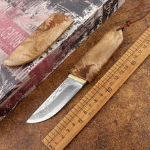 Portátil mini fixo vg10 damasco lâmina de aço punho de madeira tático acampamento ao ar livre caça frutas afiada samurai faca reta 2024 - compre barato