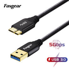 Кабель Fasgear Micro USB 3,0 типа A 5 Гбит/с для быстрой передачи данных, кабель для быстрой зарядки для Samsung Galaxy S5 элементы, шнур для жесткого диска 2024 - купить недорого