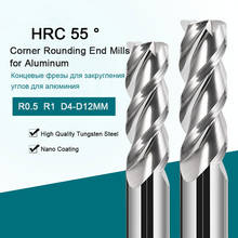 Fresa de canto de carboneto de tungstênio, fresa cnc, cortador de 3 sulcos, ferramentas cnc, ponteira redonda, r1 r0.5 para alumínio 55 2024 - compre barato