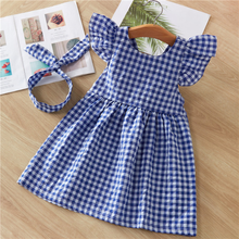 Hot 2021 New Summer Dress Toddler Kids Baby Girls Lovely Birthday Clothes Blue Striped Off-shoulder Ruffles Party Gown Dresses 2024 - buy cheap