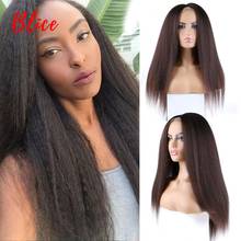 Blice Synthetic Hair Extensions 4*4 Closure Wig Kinky Straight Natural Black Color 100% Kanekalon Heat Resistant Wigs For Daily 2024 - buy cheap