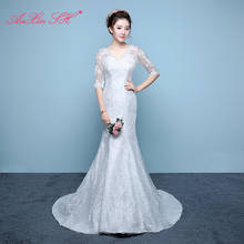 AXJFU princess flower lace mermaid white wedding dress vintage v neck illusion turkey half sleeve trumpet wedding dress 2024 - buy cheap