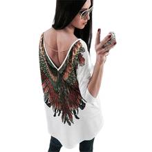 Camiseta holgada informal de manga larga para mujer, ropa de talla grande con estampado de alas de águila en la espalda 2024 - compra barato