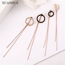 XUANHUA Rose Gold Tassel Asymmetry Stud Earrings For Women Stainless Steel Jewelry Woman Accessories Fashion Jewelry 2024 - buy cheap