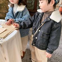 Abrigo vaquero de manga larga para niños y niñas, chaquetas gruesas cálidas, a la moda, color Beige y azul, para primavera e invierno 2024 - compra barato