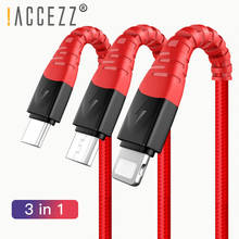 !ACCEZZ Nylon 3 in 1 Data Cable Micro USB Type C Charging For iPhone 7 8 Plus X XS XR Mobile Phone For Samsung S10 Charge Cable 2024 - buy cheap