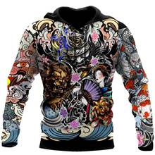 Moletom samurai geisha e leões, jaqueta casual de outono com capuz para homens, estampa 3d, samurai geisha, dw0201 2024 - compre barato