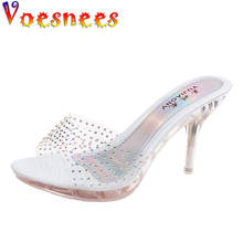 Voesnees New Arrival Pvc Women Shoes Transparent Crystal Slippers Female Sandals 9cm Sexy High Heel Women Shoes Clear Thin Heels 2024 - buy cheap