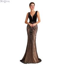 Elegant Black Lace Long Evening Dress 2019 Sexy V Neck Sleeveless Formal Dress Mesh Embroidery Sequined Evening Gown 2024 - buy cheap