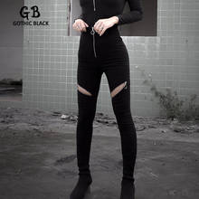 Pantalones Bodycon con cremallera de cintura alta para mujer, ropa de calle gótica Punk para mujer, pantalones de tubo ajustados oscuros elásticos, color negro, primavera 2020 2024 - compra barato