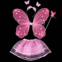 4Pcs Fairy Princess Butterfly Wings Kids Costume Sets Wand Headband Tutu Skirt Dance Costume Party Supplies  Y 2024 - buy cheap