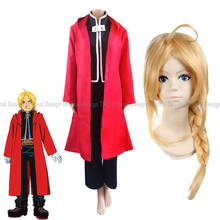 Disfraz de Anime Fullmetal Alchemist, pelucas de Edward Elric, capa roja, ropa de actuación para adultos, disfraces de Halloween 2024 - compra barato