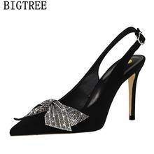 Bigtree обувь для 2021, женская обувь на высоком каблуке; Женские туфли-лодочки с украшением в виде кристаллов на высоком каблуке Роскошная фирменная обувь женская свадебная обувь Tacones Дамская обувь 2024 - купить недорого