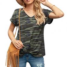 Summer Women T-shirt Short Sleeve Twist Knot Camouflage Slit Hem Tee Top T Shirts for Femme 2024 - buy cheap