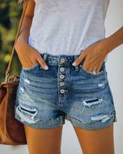 Short rasgado de cintura alta, sexy, jeans curto vintage casual com botão e aba 2024 - compre barato