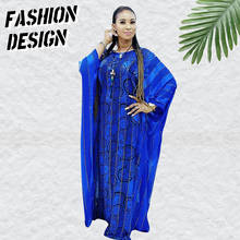New Fashion Bazin Print Dashiki African Dresses for Women Abaya Dubai Batwing Sleeve O Neck Summer Long Maxi Dress 2024 - buy cheap