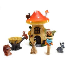 6Pcs Fairy Garden Kit With Miniature Mushroom House Dog Bunny Squirrels Fairies Figurines For Outdoor Decor Resin Ornaments 2021 2024 - buy cheap