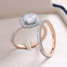 Elegante anillo de compromiso de lujo para mujer, sortija nupcial, Color oro rosa, propuesta romántica interior, regalo para niña, 2 uds. Por juego 2024 - compra barato