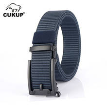 CUKUP Men's Unique Design Fake Automatic Buckle Metal Accessories 3.5cm Width 2022 Quality Blue Nylon & Canvas Belts Men CBCK273 2024 - buy cheap