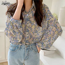 2020 Autumn Korean Puff Long Sleeve Floral Women Shirts Cardigan Tops Casual Chiffon Print Plus Size Blouse Women Blusas 10312 2024 - buy cheap