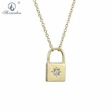Slovecabin  2019 New 925 Sterling Silver Gold Locker Pendant Lockstitch Necklace Long Chain Luxury Crystal CZ Zircon Jewelry 2024 - buy cheap