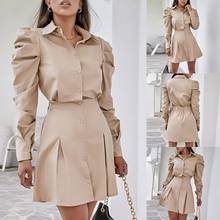 Long Sleeve V-Neck Dress Puff Sleeve Female Shirt Dress Sexy Slim Fit Shirt Casual Dress 2024 - buy cheap